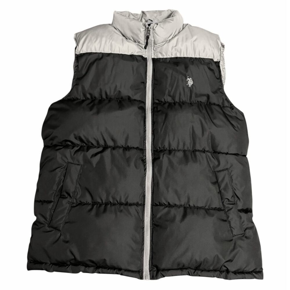 US Polo Assn Mens Puffer Vest XL Black Grey Taupe Inside & Front Pocket Winter